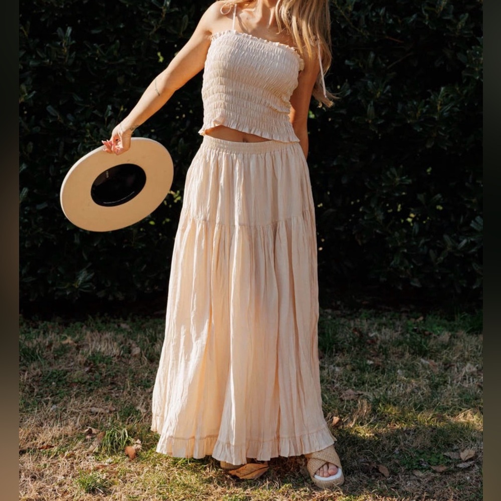 NWT Cream Smocked Crop Top and Maxi Skirt Set - Picture 2 of 8